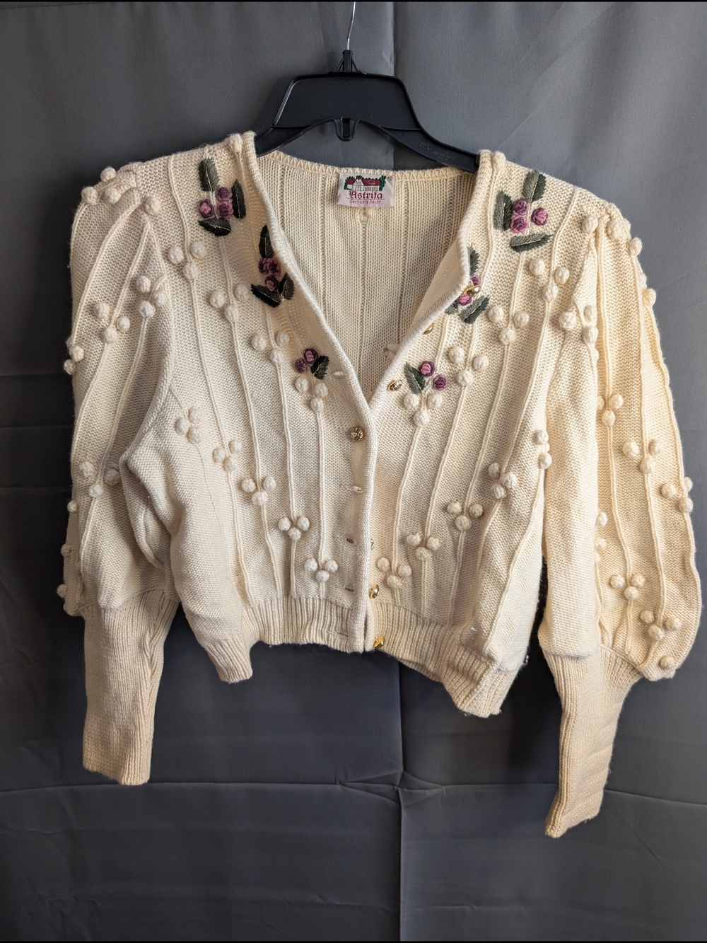 Vtg Astrifa Austrian Trachten Wool Cardigan Puff Sleeve Embroidered EUC .. B
